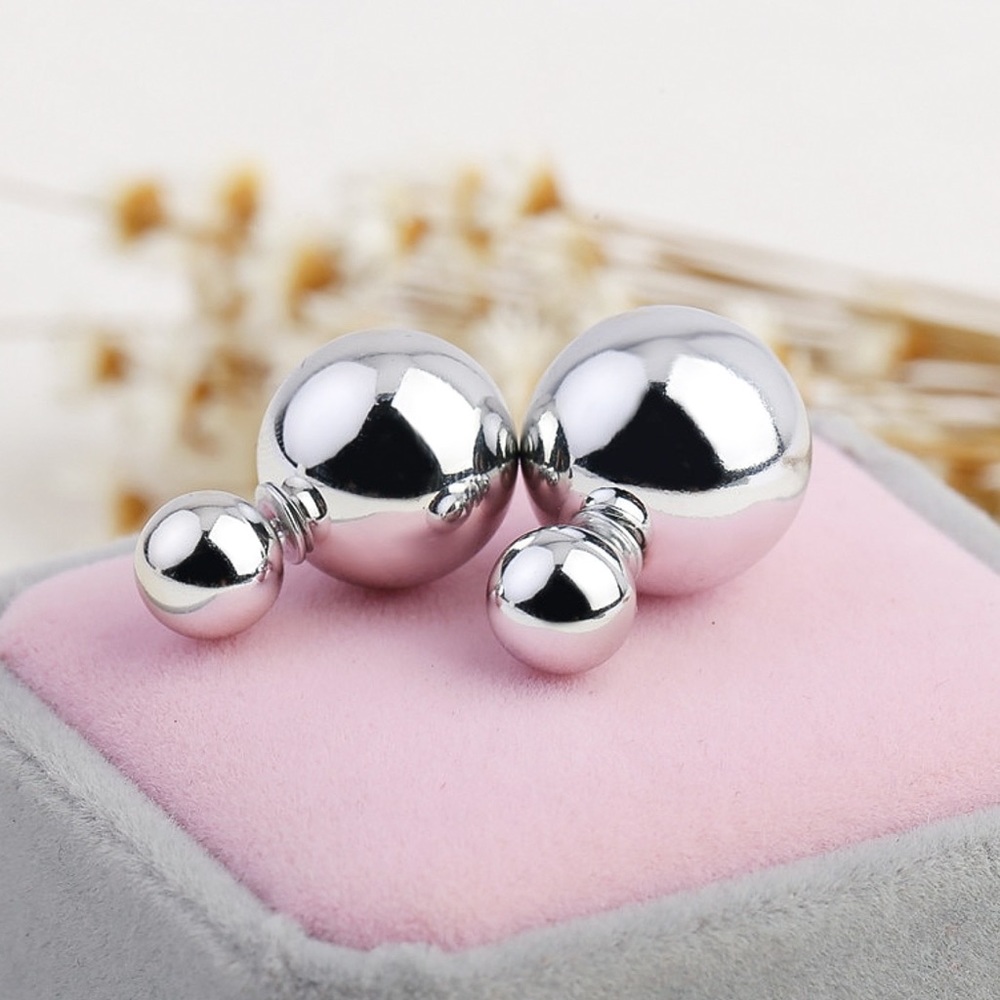 2/$20!  Silver Double Ball Stud Earrings - Picture 2 of 7